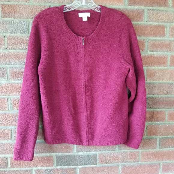 Christopher & Banks Women's Red Zip Sweater Jacket - Picture 3 of 9